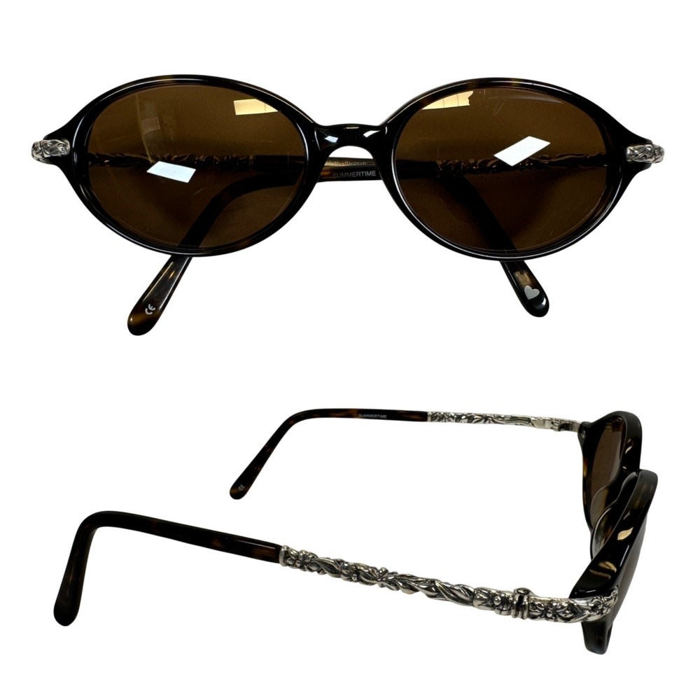 Brighton Summertime Sunglasses Tortoise Shell Silver Filigree Oval Y2K 90s